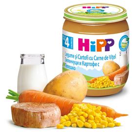 6152 Пюре HIPP Мясное меню, Овощи с картофелем и телятиной, с 4 месяцев, 125 г
