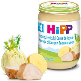 Piure HIPP Meniu cu carne, Cartofi cu fenicul si carne de iepure, de la 4 luni, 190 g