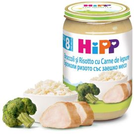 6433 Пюре HIPP Мясное меню, Брокколи, ризотто с кроликом, с 8 месяцев, 220 г