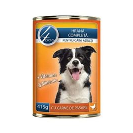 Hrana pentru caini 4DOG, conserva, cu carne de pui, 415g