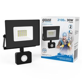 Projector LED GAUSS Elementary cu senzor de miscare, 30W, 6500К, 2100lm, IP65, negru, 1, 24