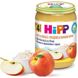 4703 Piure HiPP Fructe & Cereale, Mar si piersica cu orez, de la 4 luni, 190 g