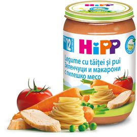 6803 Пюре HIPP Мясное меню, Овощи с лапшой и цыпленком, с 12 месяцев, 220 г