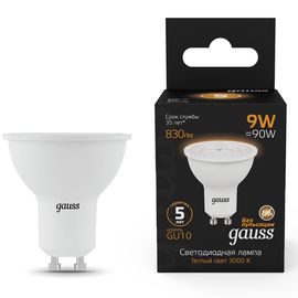 Лампочка GAUSS Black MR16 LED 9W, GU10, 3000К, 830lm, IP20, 1, 10, 100