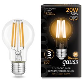 Лампочка GAUSS Filament A60 LED 20W, E27, 2700К, 1800lm, IP20