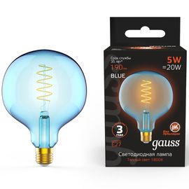 Bec GAUSS Filament G125 Sky Blue Flexible LED 5W, E27, 1800K, 190lm, IP20