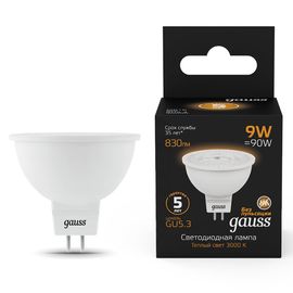 Лампочка GAUSS Black MR16 LED 9W, GU5.3, 3000К, 830lm, IP20