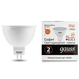 Лампочка GAUSS Elementary MR16 LED 9W, GU5.3, 3000K, 640lm, IP20