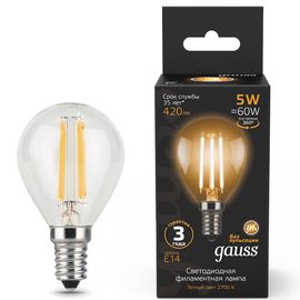 Лампочка GAUSS Filament G45 LED 5W, E14, 2700К, 420lm, IP20