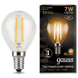 Bec GAUSS Filament G45 LED 7W, E14, 2700К, 550lm, IP20