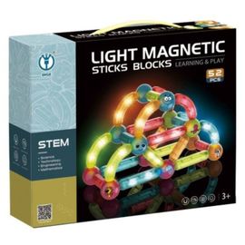 Joc educativ de constructie cu bile si bete magnetice cu lumini Magnetic Blocks, ZJA354906, 52 elemente