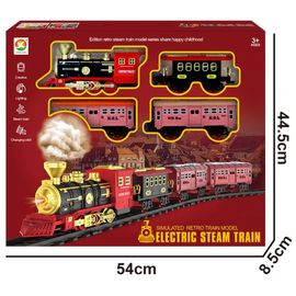 Set tren retro cu cale ferata si 3 vagoane, negru, sunete, lumini, efect fum, ZJA325603