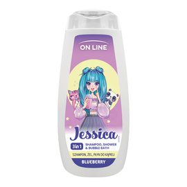 Sampon & Gel de dus pentru copii 3in1 ON LINE Jessica, coacaze, 400 ml
