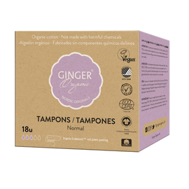 Tampoane fara aplicator GINGER ORGANIC Normal, 18 buc