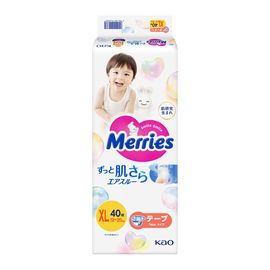 Scutece pentru copii MERRIES Size XL, 12-20 kg, 40buc.