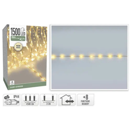 Luminite de Craciun "Fir soft" 1500 LED, alb-cald, cablu transparent, 8 regimuri, 45 m