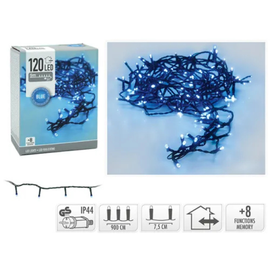 Luminite de Craciun "Fir" 120 LED, albastre, 8 regimuri, 9 m, in/out