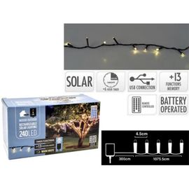 Luminite de Craciun "Fir" 240 LED 10.8m, panou solar, telecomanda, 8 regimuri, timer, USB, alb cald