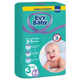 Подгузники для детей EVY BABY №3 Jumbo MIDI 5-9 кг, 64 шт