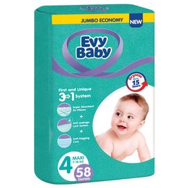 Подгузники для детей EVY BABY №4 Jumbo MAXI 7-18 кг, 58 шт