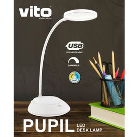 Настольная лампа VITO PUPIL, 6W, 150Lm, 3xCCT, диммируемая, USB, белая