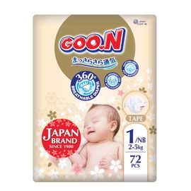 Подгузники японские GOO.N №1, для детей, 2-5 кг, 72 шт