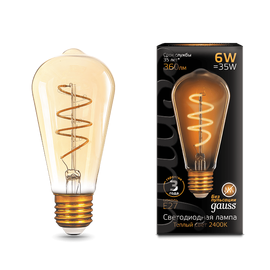 Bec LED Filament GAUSS BLACK ST64 Flexible Golden Baza lampii  E27 6W lumina calda