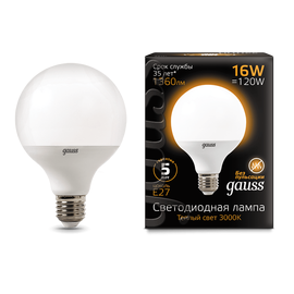 Лампа LED GAUSS BLACK G95 Цоколь  E27 16 Вт  теплый свет