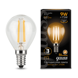 Лампа LED Filament GAUSS BLACK G45 Цоколь E14 9 Вт теплый свет