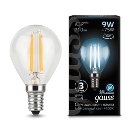 Лампа LED Filament GAUSS BLACK G45 E14 9W 4100K 1/10/50 нейтральный свет