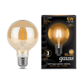 Лампа LED Filament GAUSS BLACK G95 Цоколь E27 6 Вт теплый свет