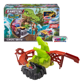 Set de joaca TEAMSTERZ, pista cu crocodil si masinuta schimbatoare de culoare