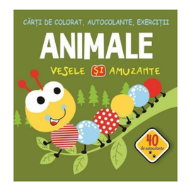 Carte de colorat si exercitii BIBLION, animale vesele si amuzante, 40 de autocolante