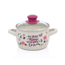 Cratita emailata METALAC Small things, capac din sticla, D14 cm, 1.55 l