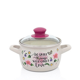 Cratita METALAC Small things, emailata, capac din sticla, D16 cm, 2.2 l