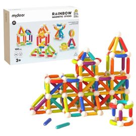 Set de constructie magnetic „Cilindri in culori de curcubeu”, 100 buc