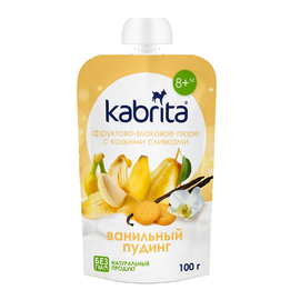Piure KABRITA Budinca de vanilie, cu frisca de capra, fructe si cereale, 8+ luni, 100 g