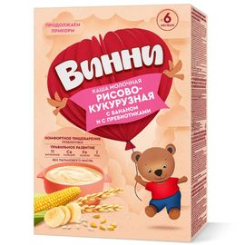 Каша ВИННИ рисово-кукурузная с бананом, с пребиотиками, молочная, 6+ месяцев, 200 г