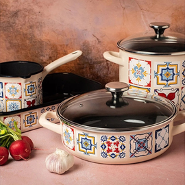 Кастрюля эмалированная METALAC Imperial, стеклянная крышка, 20 cм, 3.5 л