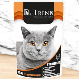 Hrana umeda DR.TREND, pentru pisici sterilizate, cu pui, 85 g
