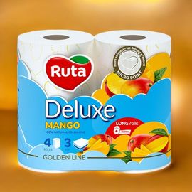 Туалетная бумага RUTA Pure White Deluxe  Mango, 3 слоя, 4 рулонов, белая