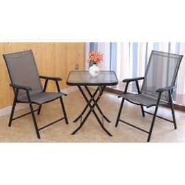 Set mobilier, sticla, plastic, 3 piese: masa 70x70xH72 cm si 2 scaune 48x46xH72 cm