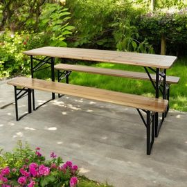 Комплект мебели, дерево/металл, 3 предмета: стол 180x50xH76 cm и 2 скамьи 180x25xH46 cm