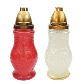 Свеча поминальная, стекло, белая/красная, 40часов, 25см