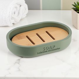 Мыльница овальная Tendance Kaki, поддон бамбук, зеленый, пластик