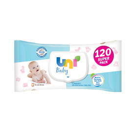 Влажные салфетки детские UNI BABY CLASSIC, с крышкой, 120 шт