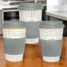 Cana-pahar GRAFICA, capac silicon+manseta, 390 ml