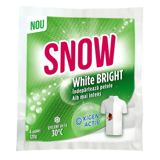 Solutie pentru indepartarea-inalbitor petelor SNOW WHITE BRIGHT fara clor, pentru tesaturi albe, 120 g