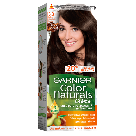 Крем-краска для волос GARNIER Color Naturals, 3.3 Благородный темно-каштановый, +питательный бальзам, 112 мл