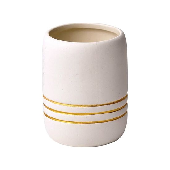 Pahar pentru periute de dinti Golden Stripes, alb, ceramica